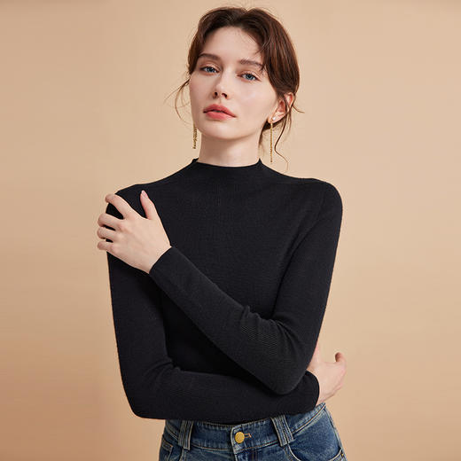 EITIE爱特爱秋季新款舒适柔软打底纯色基础款半高领100%绵羊毛针织衫D2401417 商品图7