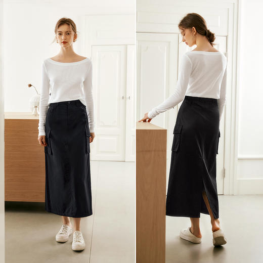 
OLrain欧芮儿黑色工装半身裙女秋季2024新款休闲百搭显瘦半裙长裙 商品图1