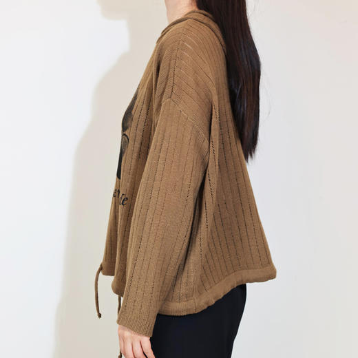 半身缘女装 秋季镂空下摆抽绳连帽宽松毛衫243113U01213268 商品图1