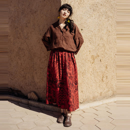 * 绽放588朵/【苏木系列】早秋士林色织亚麻翻领小衫咖啡色上衣衬衫 商品图2