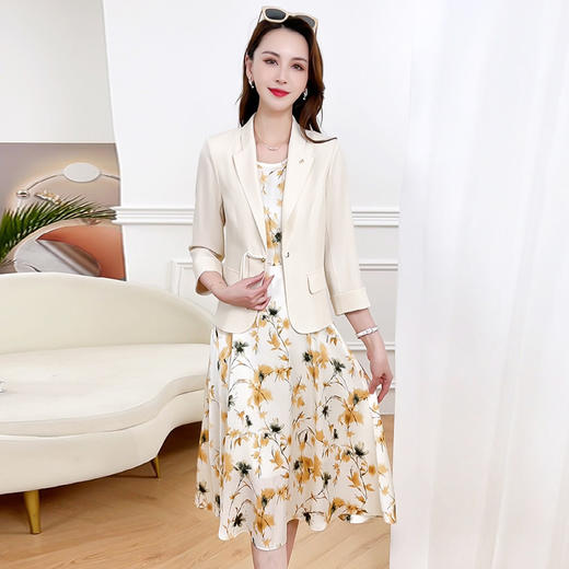 田园风印花内搭连衣裙，短款修身通勤时尚两件套QYM- XYKL-4870-L 商品图0
