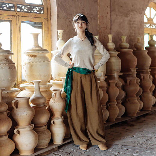 绽放旅行女装596朵/100%羊毛早秋多色宽松小衫显瘦v领套头针织衫 商品图2