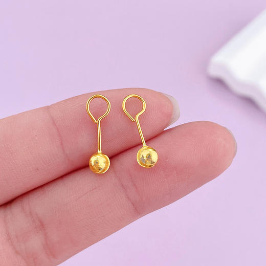 【限时克减150元】足金999 5G黄金空心猫眼泡钉耳钉小金珠圆珠耳钉(珠约4.7-5.1mm)(AG5GES00116-1)（预售产品下单后不退款不退货不换货不补差价） 商品图2