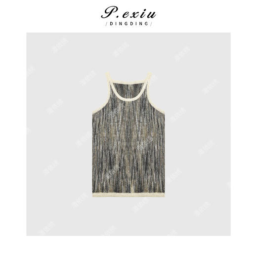 04-3潘依绣丁丁宠粉PanYiXiu/潘依绣夏日氛围感花纱撞色针织吊带背心 ZZ0569 商品图1