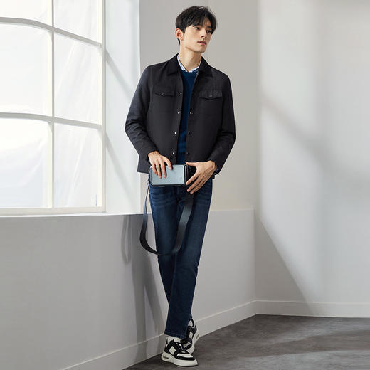 柒牌工装夹克男2024秋冬新款时尚格纹提花休闲百搭翻领茄克衫外套	127K70260 商品图3