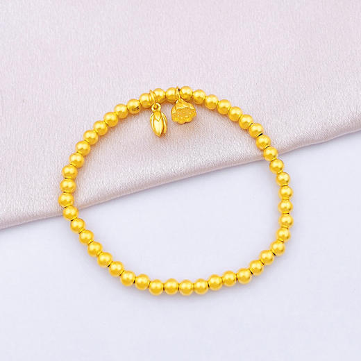 【限时克减150元】足金999.9 #两世欢 # 古法两世欢手串圆珠弹力绳手串（珠约3.8mm，周长约16-17cm）(AVGFSCW00007)补差价）预售产品下单后不退款不退货不换货不补差价 商品图2