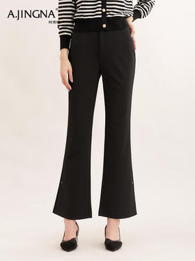 【利落干练】阿菁娜复古气质显瘦高腰黑色喇叭马蹄裤F29Q210008