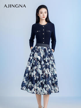 【商场同款】阿菁娜2024秋季新款伞摆显瘦假两件连衣裙A29Q112065