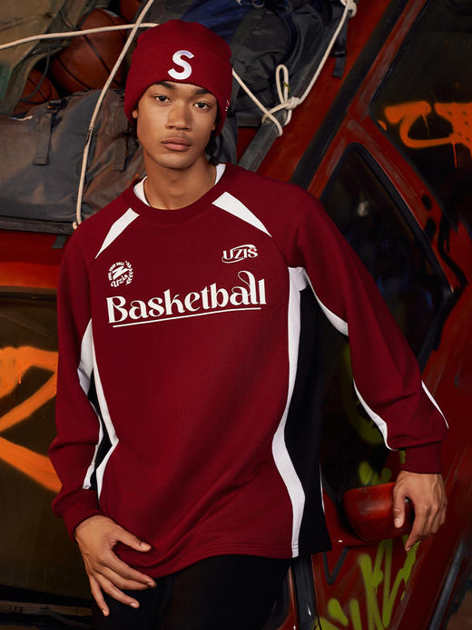 有志者UZIS美式拼色运动卫衣男秋季篮球跑步潮流复古圆领上衣双刃 商品图2