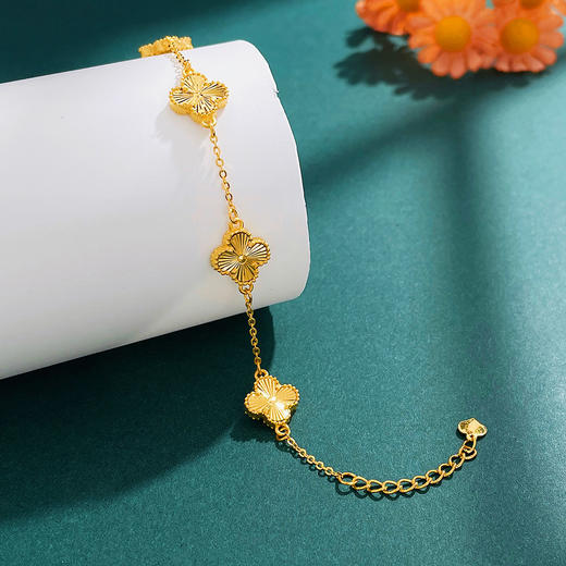 【限时克减128元】足金999.9 【精品】空心调节花形手链小幸运双面四叶草手链五花手链(面宽约：9.8-10.2mm，厚约2.4mm)(SL00449)（预售产品下单后不退款不退货不换货不补差价） 商品图1