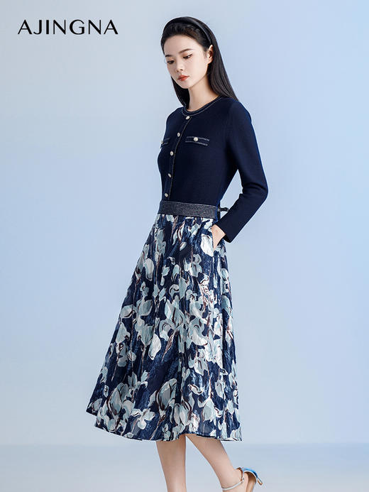 【商场同款】阿菁娜2024秋季新款伞摆显瘦假两件连衣裙A29Q112065 商品图2