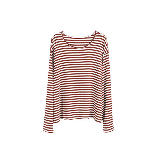 绽放旅行女装567朵/天丝羊毛条纹简约舒适圆领落肩文艺长袖T恤衫 商品图4