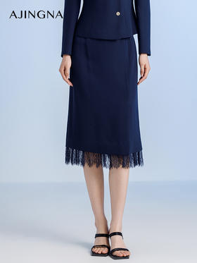 【商场同款】阿菁娜2024秋季新款蕾丝拼接直筒显瘦半身裙A29Q113060