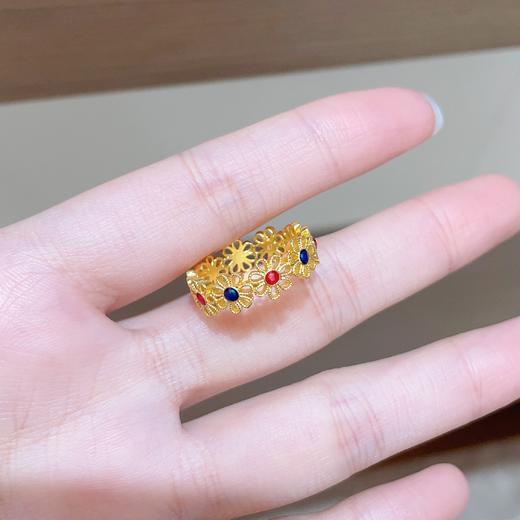 【限时克减150元】足金999 古法固口戒指镂空低温珐琅花卉花形圈戒(YGFJZ00039)（预售产品下单后不退款不退货不换货不补差价（预售产品下单后不退款不退货不换货不补差价 商品图2