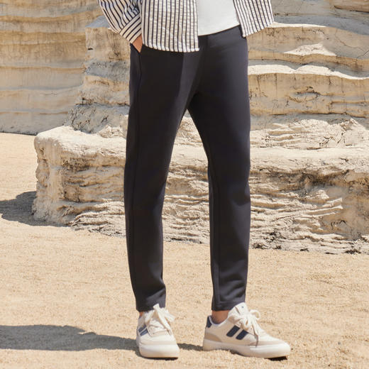 半身缘男裤 秋季弹力柔软条纹肌理纹路长裤休闲裤243101U10303429 商品图1