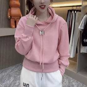 SZ2678短款春秋款女士卫衣纯棉柔软简约纯色宽松连帽款上衣