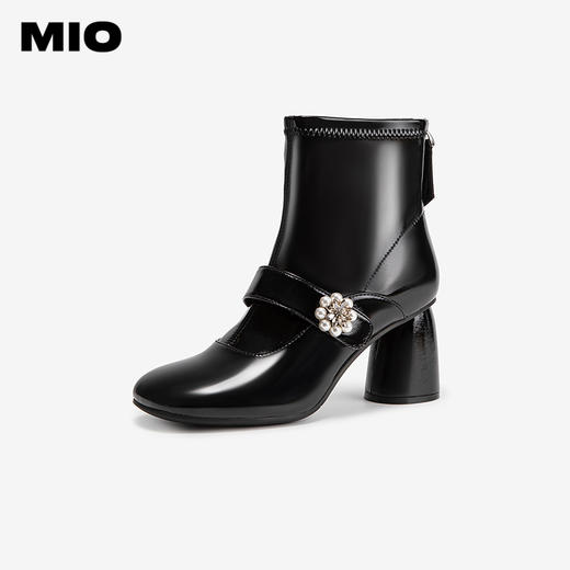 MIO米奥花朵点缀显瘦圆头高跟靴子小众设计时装靴女M245603041 商品图1