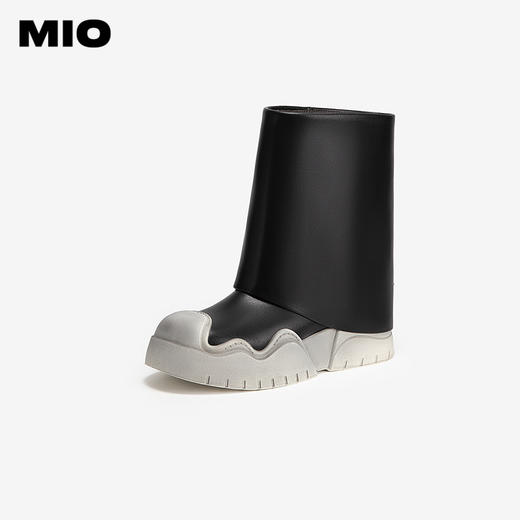 MIO米奥撞色设计时尚百搭圆头烟筒靴显瘦中筒靴女M245733163 商品图0