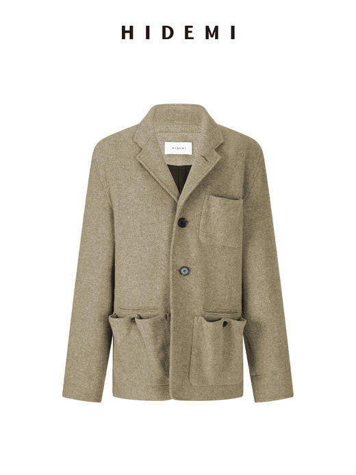 HIDEMI 进口澳洲绵羊毛全毛厚款复古立体口袋工装感西装导演外套大衣 意大利米/艺术灰/黑色 商品图13