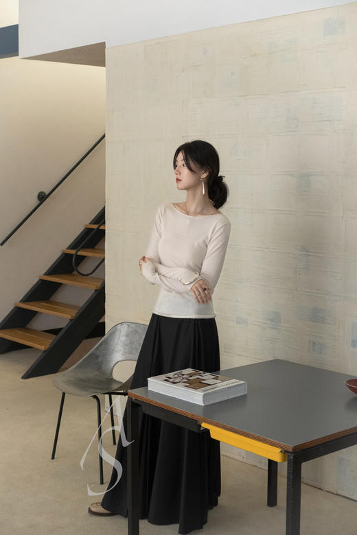 Mark Kenly Domino Tan  象牙白KOBA卷边领羊绒针织衫 商品图2