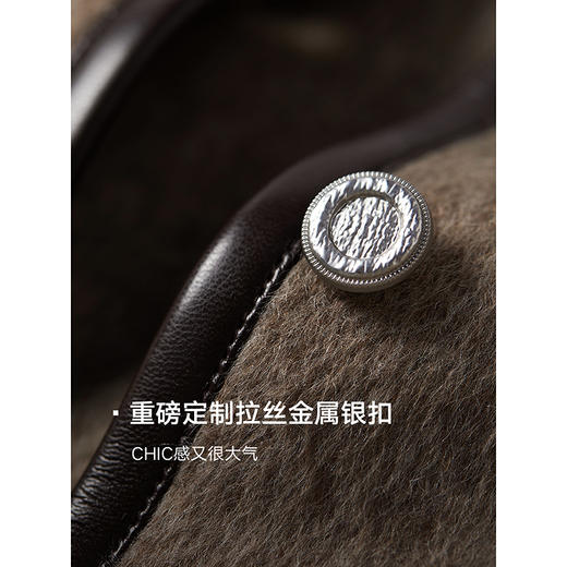 棉仓357666012-PU边撞色短款小香风金属扣毛呢外套 商品图3