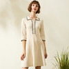 欧芮儿2019秋装新品杏色七分袖针织连衣裙女中长款polo领小个子 商品缩略图0