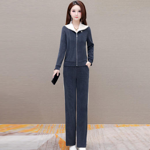 长袖连帽休闲外套+长款修身，宽松显瘦时尚阔腿裤两件套QYM- XYKL-4801-L 商品图0