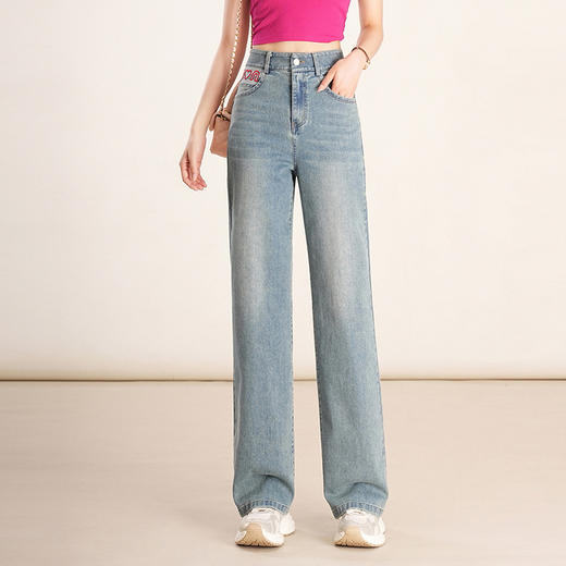 高腰直筒裤休闲裤，时尚气质长款牛仔裤QYM- HWM-8713-Y 商品图0