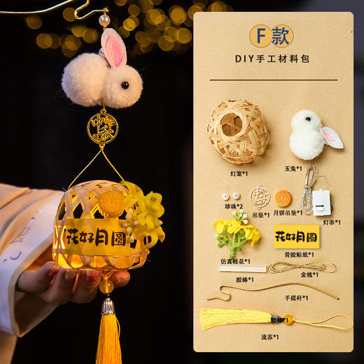 【DIY中秋花灯，竹编灯笼~】中秋节竹编灯笼 手提发光兔子花灯 手工diy材料包小礼物 点亮节日氛围 共享团圆时刻-QQ 商品图8