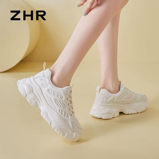 ZHR则则厚底老爹鞋女2024新款网面透气运动休闲鞋增高轻便小白鞋 商品图8