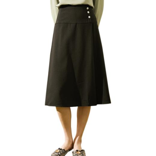 欧芮儿2019秋装新品高腰显瘦黑色半身裙女复古港风中长A字包臀裙 商品图3