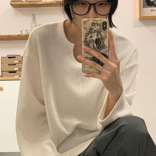 【早秋季日系慵懒风上衣】设计感小众薄款宽松显瘦长袖华夫格针织衫 商品图5