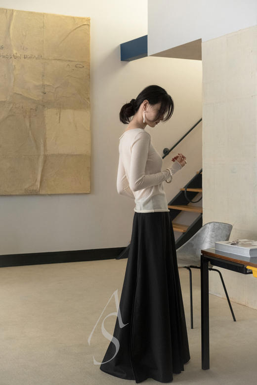 Mark Kenly Domino Tan  象牙白KOBA卷边领羊绒针织衫 商品图3