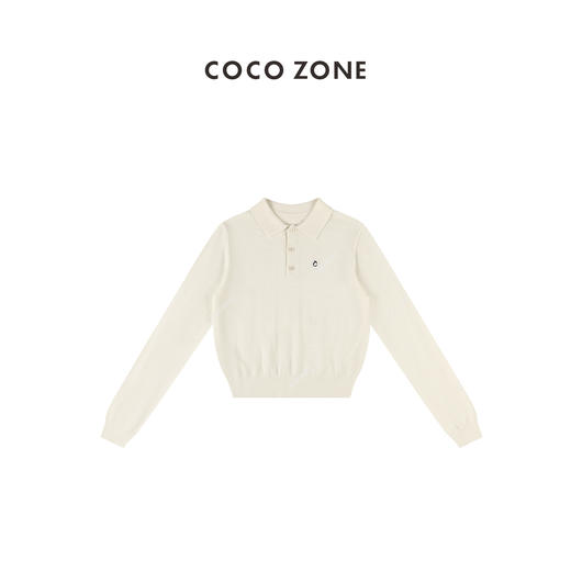 COCO ZONE 早秋款POLO领针织衫上衣前左带有绣花设计 23C19197 商品图0