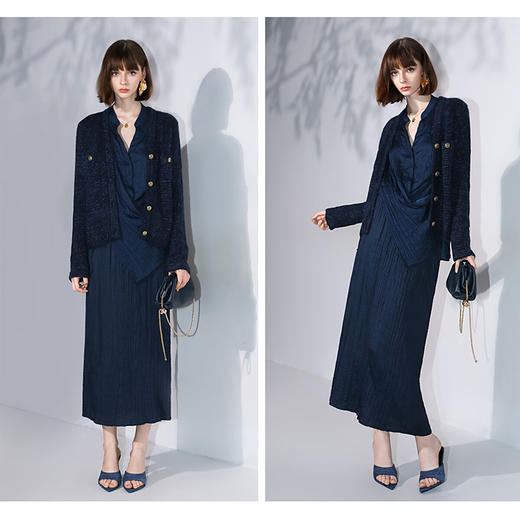 COCOBELLA重工压褶缎面立领衬衫设计感两穿通勤衬衣SR0045B 商品图3