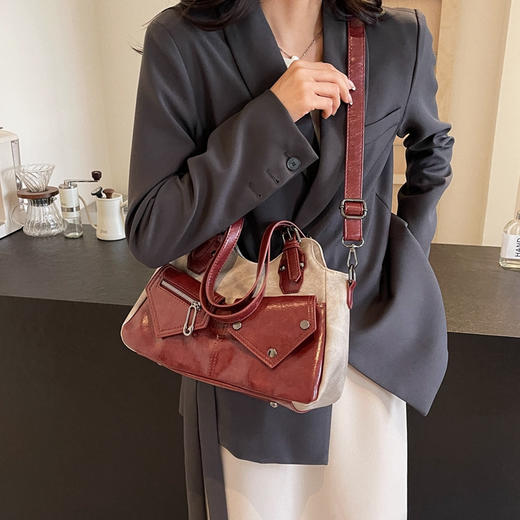 ajuan-6619时尚拼色外贸大容量包包女2024新款女包简约女士单肩包百搭托特包 商品图3