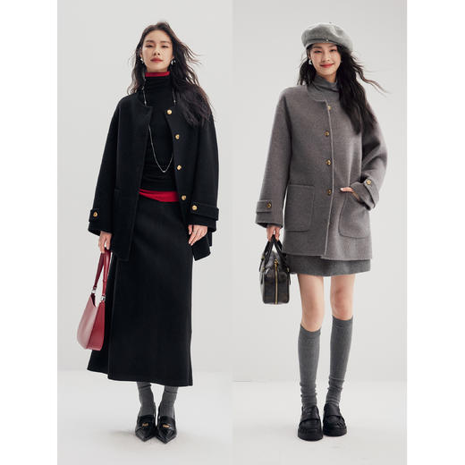 棉仓356666005-CE*风一手长毛呢外套女含羊驼毛24秋定制金扣羊毛双面呢大衣 商品图3