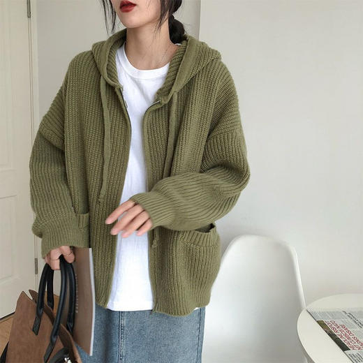 【宽松慵懒风！新款开衫外套】连帽毛衣开衫外套女秋冬季新款复古慵懒风针织衫上衣潮。ry 商品图4