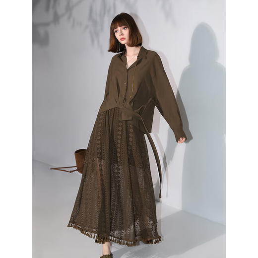 COCOBELLA重工镂空刺绣蕾丝半身裙度假风流苏大摆长裙HS3063B 商品图3