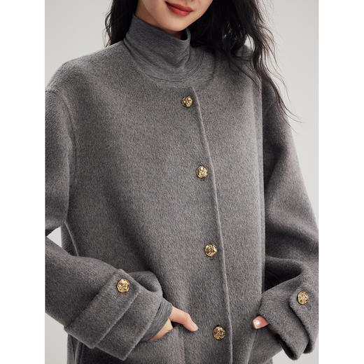 棉仓356666005-CE*风一手长毛呢外套女含羊驼毛24秋定制金扣羊毛双面呢大衣 商品图1