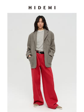 HIDEMI 进口澳洲绵羊毛全毛厚款复古立体口袋工装感西装导演外套大衣 意大利米/艺术灰/黑色