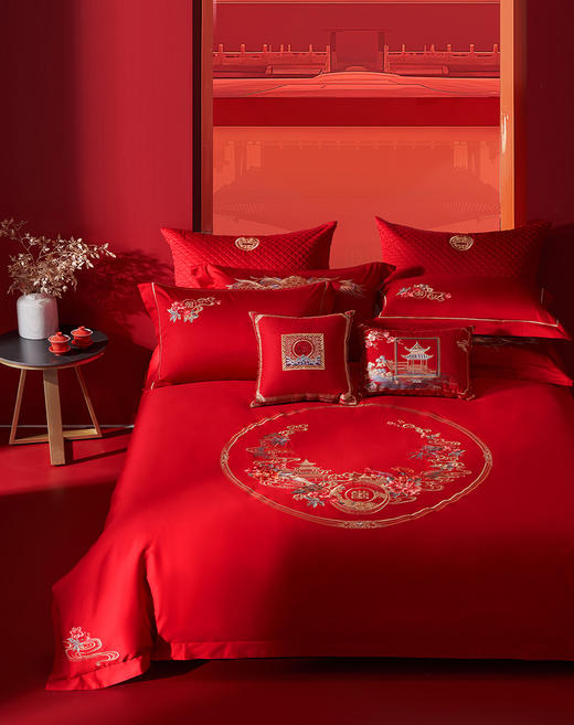 水星集团出品百丽丝家纺婚庆刺绣四件套-富锦春色 商品图4