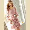 欧芮儿V领抽绳收腰碎花连衣女2020春装新品长袖雪纺鱼尾裙女 商品缩略图1