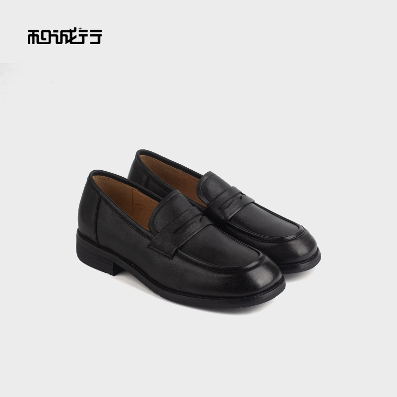 和诚行 2024秋冬新款英伦风一脚蹬复古小皮鞋女百搭乐福鞋1200030