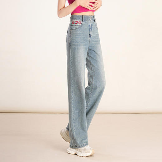高腰直筒裤休闲裤，时尚气质长款牛仔裤QYM- HWM-8713-Y 商品图1