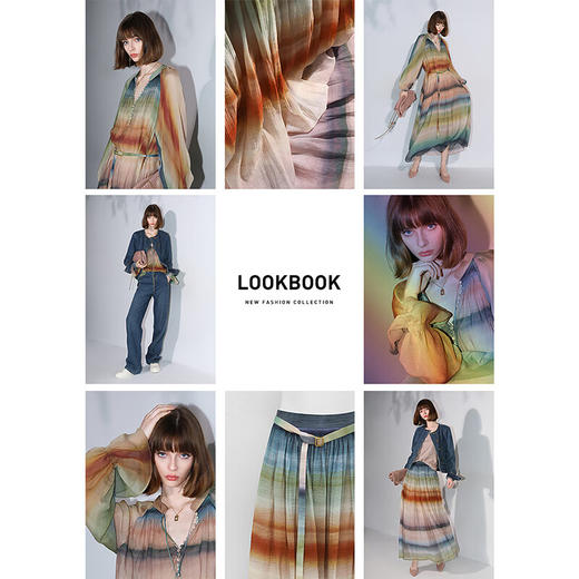 【限时秒杀】COCOBELLA[赤霞橘光]手绘彩虹条纹飘逸长袖连衣裙套装FR7045 商品图1