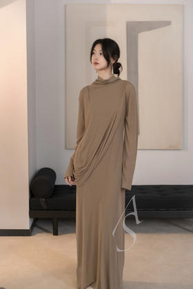 Ruohan 驼色弹力棉雕塑感连衣裙