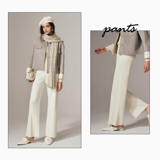 OLrain欧芮儿法式杏色休闲裤女初秋2023年新款宽松针织直筒长裤 商品图3