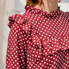 欧芮儿2019秋装女装波点雪纺衫女宽松红色荷叶边小衫百搭衬衣 商品缩略图1