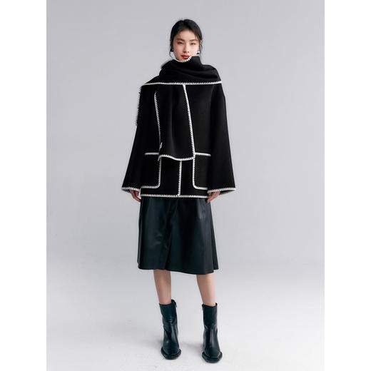 棉仓346666009-高支羊毛翻领毛呢外套女双面呢23冬季双面呢大衣 商品图2